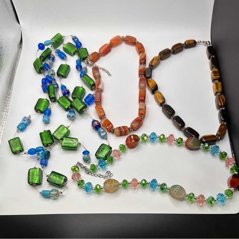 Festival Art Glass Bead Necklace Lot 7pc Boho Summer Colorful Statement Bundle - Picture 4 of 8